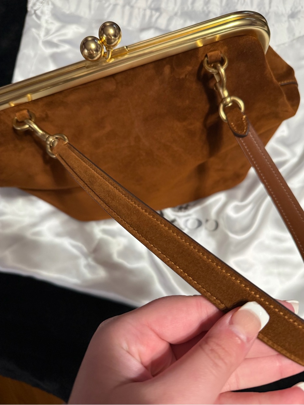 Coach Brown Suede Shoulder Bag with Gold Hardware - Picture 2 of 12